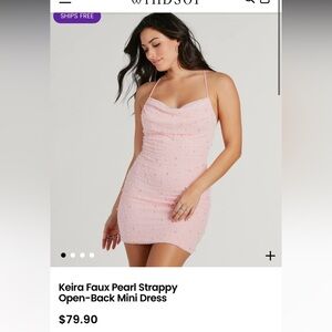 Keira Faux Pearl Strappy Pink Mini Dress